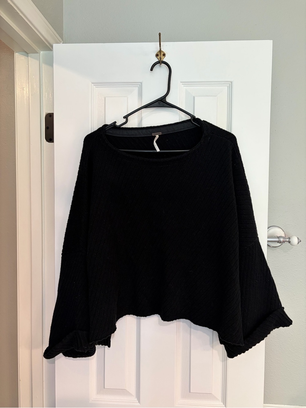 Free People Black Ribbed Oversized Wide Sleeve Boho Knit Sweater XS